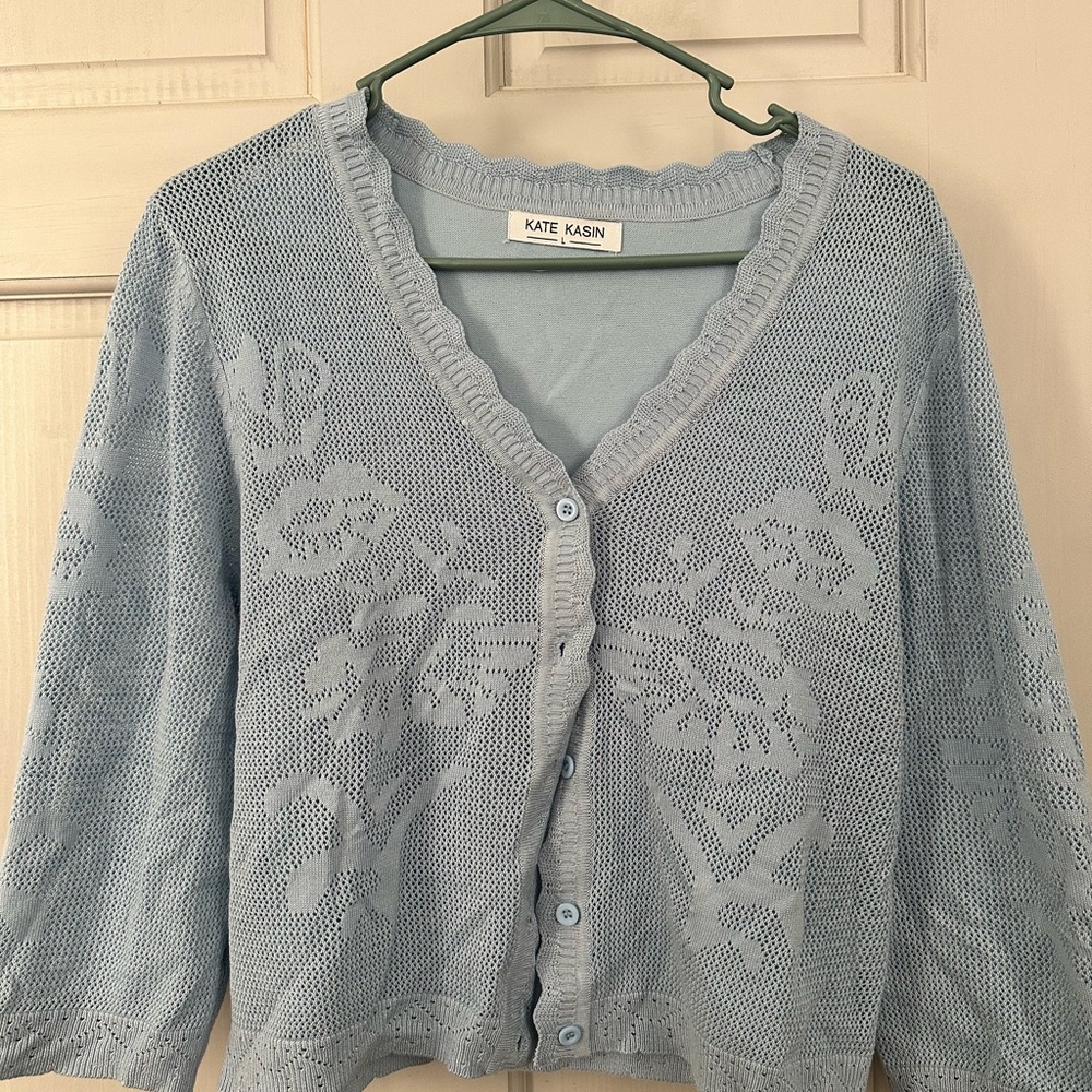 Kate Kasin Women's Light Blue Floral Cardigan